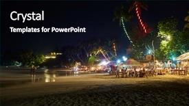  Presentation with rocky ocean coast - Slides enhanced with resort food boat - beach restaurants ocean coast background and a  colored foreground