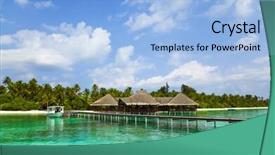  Presentation with cafe tropical - Slide deck consisting of resort food boat - water cafe on a tropical background and a light blue colored foreground