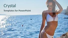  Presentation with coral reefs blue water beautiful sky - Cool new presentation theme with resort free - pretty beautiful woman in white backdrop and a sky blue colored foreground