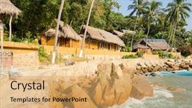  Presentation with resort - Presentation theme having resort in yelapa puerto vallarta background and a yellow colored foreground