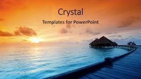  Presentation with resort - Presentation theme having resort maldivian houses on sunrise background and a gold colored foreground