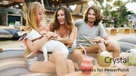  Presentation with russian - Beautiful presentation theme featuring resort on koh samui thailand backdrop and a coral colored foreground