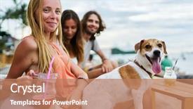 Presentation with tourists - Presentation enhanced with resort on koh samui thailand background and a coral colored foreground