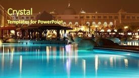  Presentation with hotel resort - Cool new PPT layouts with resort pool at evening backdrop and a tawny brown colored foreground