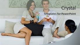  Presentation with catholic couple silhouette of young - Presentation theme enhanced with resort services - waitress is serving drinks background and a  colored foreground