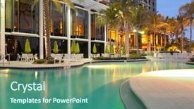  Presentation with hotel resort - Theme with resort swimming pool at twilight background and a ocean colored foreground