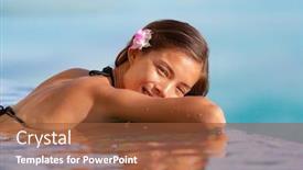  Presentation with hotel resort - Presentation having resort-woman-relaxing-swimming background and a tawny brown colored foreground