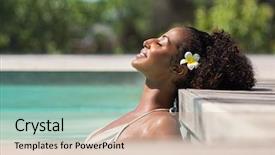  Presentation with resort - Slides enhanced with resorts - young black woman relaxing background and a soft green colored foreground