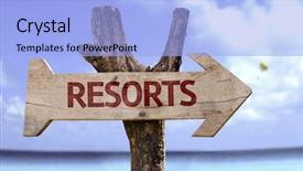  Presentation with resorts - PPT theme with resorts wooden sign background and a light blue colored foreground