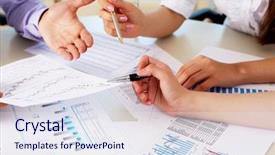  Presentation with human - Colorful presentation enhanced with resource planning - financial and business documents backdrop and a sky blue colored foreground