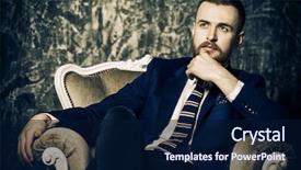  Presentation with classical - Colorful PPT theme enhanced with respect - respectable handsome man sitting backdrop and a navy blue colored foreground