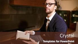  Presentation with classic book - Slide deck enhanced with respectable-middle-aged-businessman background and a tawny brown colored foreground