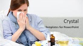  Presentation with bed - Cool new PPT theme with respiratory - sick woman lying in bed backdrop and a light gray colored foreground