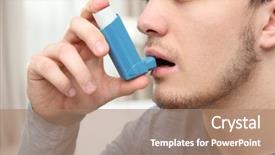  Presentation with inhaler - Presentation theme featuring respiratory - young man using inhaler background and a coral colored foreground