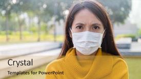  Presentation with face mask - Audience pleasing PPT theme consisting of respiratory protection - asian young woman wearing backdrop and a yellow colored foreground