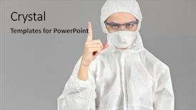  Presentation with growth - Audience pleasing theme consisting of respiratory protection - half-growth portrait of woman backdrop and a light gray colored foreground