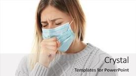  Presentation with mask - Slide deck consisting of respiratory protection - ill woman wearing mask isolated background and a  colored foreground