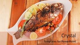  Presentation with main course - Slides having responsabilidad social - main course whole fryed sunfish background and a red colored foreground