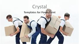  Presentation with job - Audience pleasing presentation theme consisting of responsible-movers-in-a-hurry backdrop and a pink colored foreground