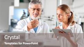  Presentation with glass chemistry lab equipment - Audience pleasing PPT theme consisting of responsible physicians - senior chemistry professor doctor backdrop and a  colored foreground