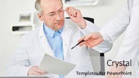  Presentation with executive performance evaluation - Colorful PPT theme enhanced with responsible physicians - senior chief executive at clinic backdrop and a  colored foreground