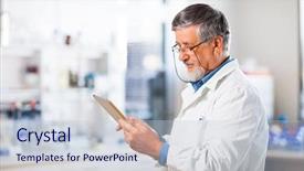  Presentation with scientist - PPT theme with responsible physicians - senior doctor scientist using his background and a lemonade colored foreground