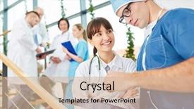  Presentation with multiracial team of young doctors stacking hands - Amazing slide set having responsible physicians - team of doctors and surgeon backdrop and a soft green colored foreground