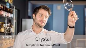  Presentation with bartender - PPT theme having responsible service alcohol - young male bartender examining glass background and a soft green colored foreground