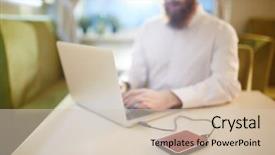  Presentation with business partner - Amazing presentation theme having responsive management - confident bearded white collar worker backdrop and a soft green colored foreground