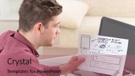  Presentation with mobile applications - PPT theme consisting of responsive webdesign - designer or programmer working background and a coral colored foreground