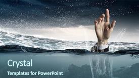  Presentation with drowning - Presentation theme having resque - hand of person drowning background and a ocean colored foreground