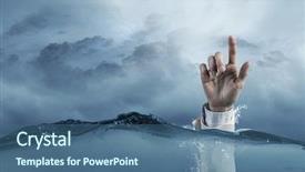  Presentation with drowning - Presentation design featuring resque - hand of person drowning background and a ocean colored foreground