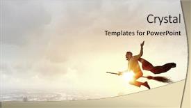  Presentation with flying - Beautiful slides featuring resque - young businessman flying high above backdrop and a  colored foreground