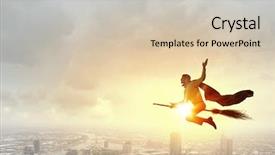  Presentation with flying - Colorful presentation theme enhanced with resque - young businessman flying high above backdrop and a  colored foreground