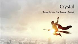  Presentation with high dimension - Colorful PPT theme enhanced with resque - young businessman flying high above backdrop and a  colored foreground