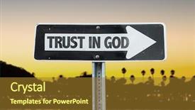  Presentation with trust god - Colorful PPT theme enhanced with praise lord - trust in god direction sign backdrop and a soft green colored foreground