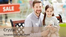  Presentation with father - Colorful presentation design enhanced with rest after shopping in trade backdrop and a  colored foreground