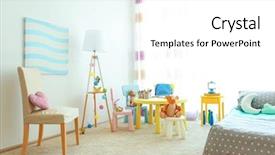  Presentation with furniture - Colorful slide deck enhanced with rest area - children room interior with stylish backdrop and a white colored foreground