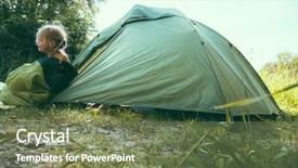 Presentation with family 3 - Colorful PPT theme enhanced with rest area - little girl near the tourist backdrop and a violet colored foreground