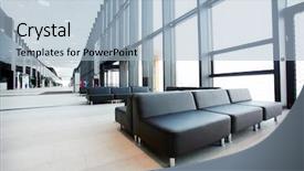  Presentation with airport lounge - Colorful presentation theme enhanced with rest area - long aisle inside modern airport backdrop and a light blue colored foreground