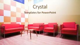  Presentation with unique red chair - PPT theme enhanced with rest area - red chairs and table background and a cream colored foreground