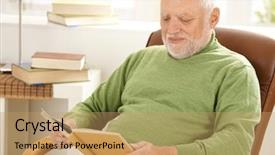  Presentation with old man - Slides enhanced with rest room - old man sitting at home background and a coral colored foreground