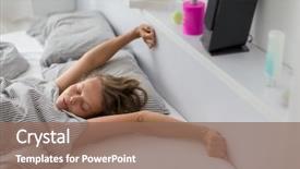  Presentation with being a single woman - Amazing PPT layouts having rest sleep - pretty young woman stretching backdrop and a violet colored foreground