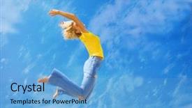  Presentation with beautiful midnight sun over - Audience pleasing slides consisting of rest time - beautiful blond girl jumps backdrop and a  colored foreground