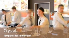  Presentation with restaurant waiter - Cool new presentation theme with restaurant - busy waiter and waitresses working backdrop and a coral colored foreground