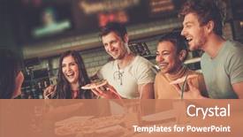  Presentation with pizzeria - Presentation theme having restaurant - cheerful multiracial friends having fun background and a coral colored foreground