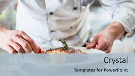  Presentation with chef - Cool new PPT theme with restaurant - chef with diligence finishing dish backdrop and a light blue colored foreground