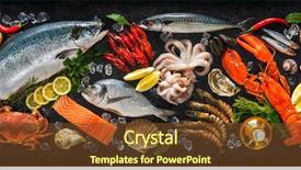  Presentation with stone - Colorful presentation theme enhanced with restaurant - fresh fish and seafood arrangement backdrop and a tawny brown colored foreground