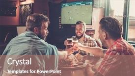  Presentation with pub - PPT theme having restaurant - friends drinking beer and watching background and a coral colored foreground