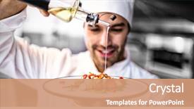  Presentation with olive oil - Beautiful slides featuring restaurant - handsome chef pouring olive oil backdrop and a coral colored foreground